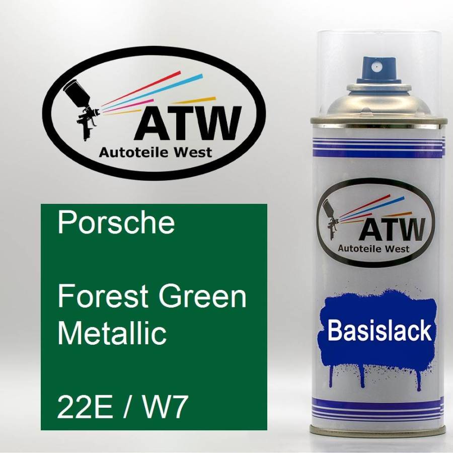 Porsche, Forest Green Metallic, 22E / W7: 400ml Sprühdose, von ATW Autoteile West.